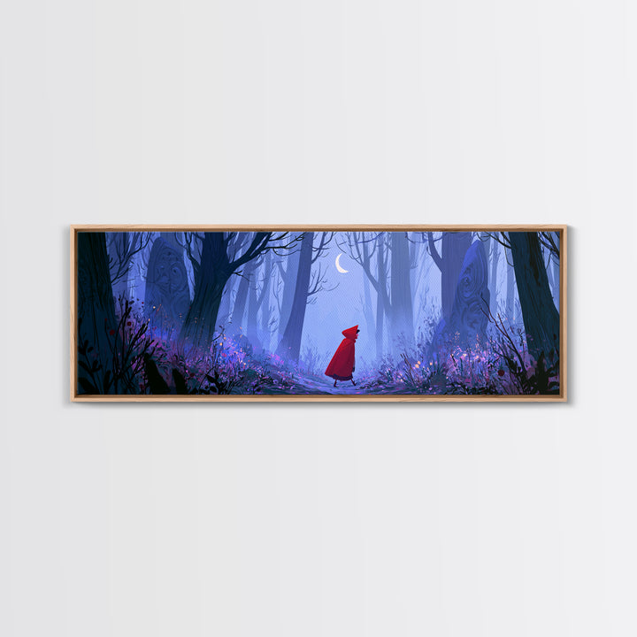 Red Cloak Figure Walking Through Dark Woods Canvas Print, Fairy Tale Art, Fairy Art, Living Room Decor, Fine Art, Storybook, FTA-3x1-24