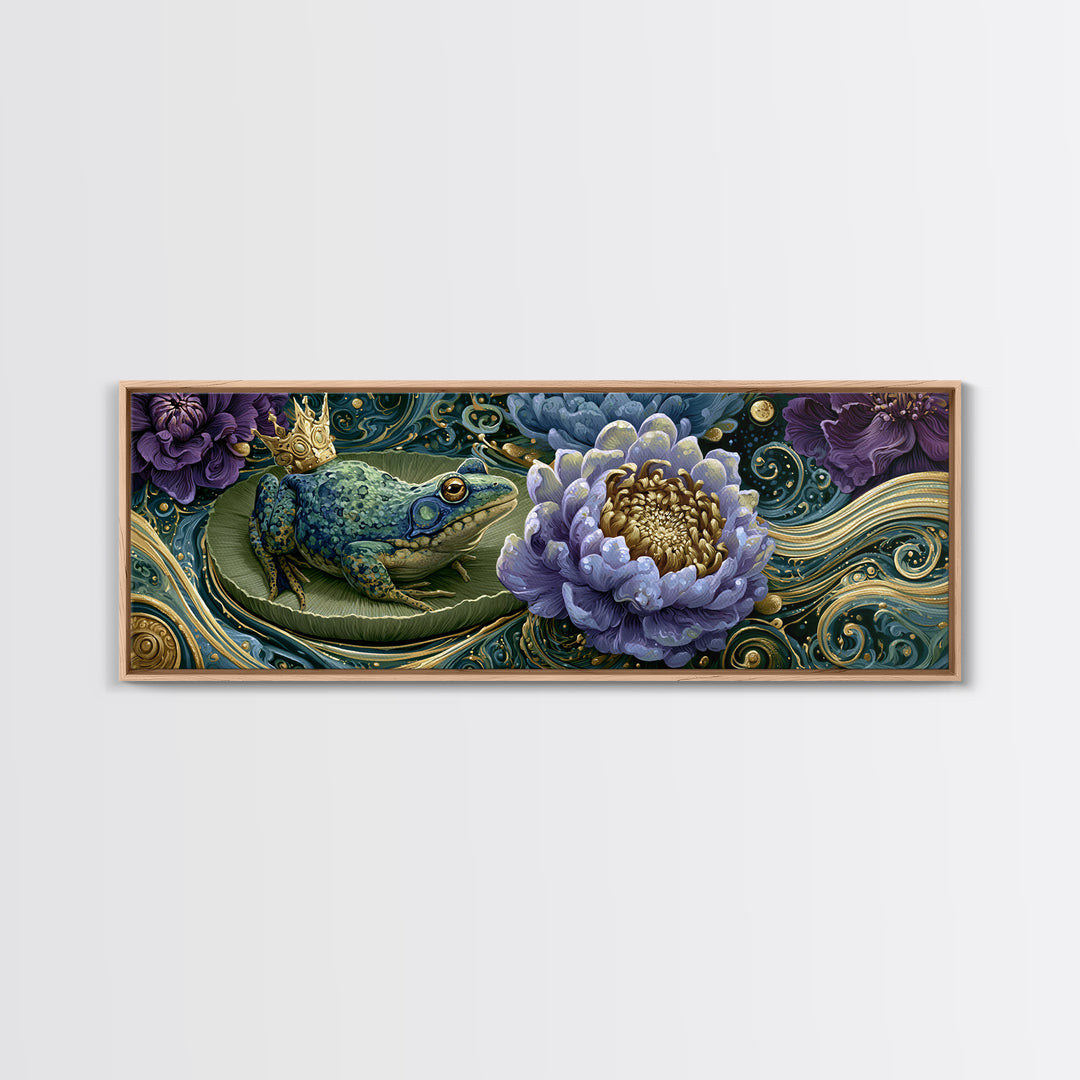 Frog Prince on a Lily Pad Canvas Print, Fairy Tale Art, Fine Art Print, Living Room Decor, Fine Art, Storybook, Painting, FTA-3x1-3