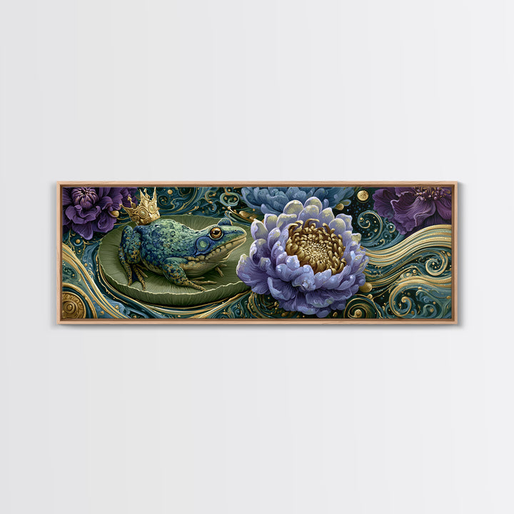 Frog Prince on a Lily Pad Canvas Print, Fairy Tale Art, Fine Art Print, Living Room Decor, Fine Art, Storybook, Painting, FTA-3x1-3