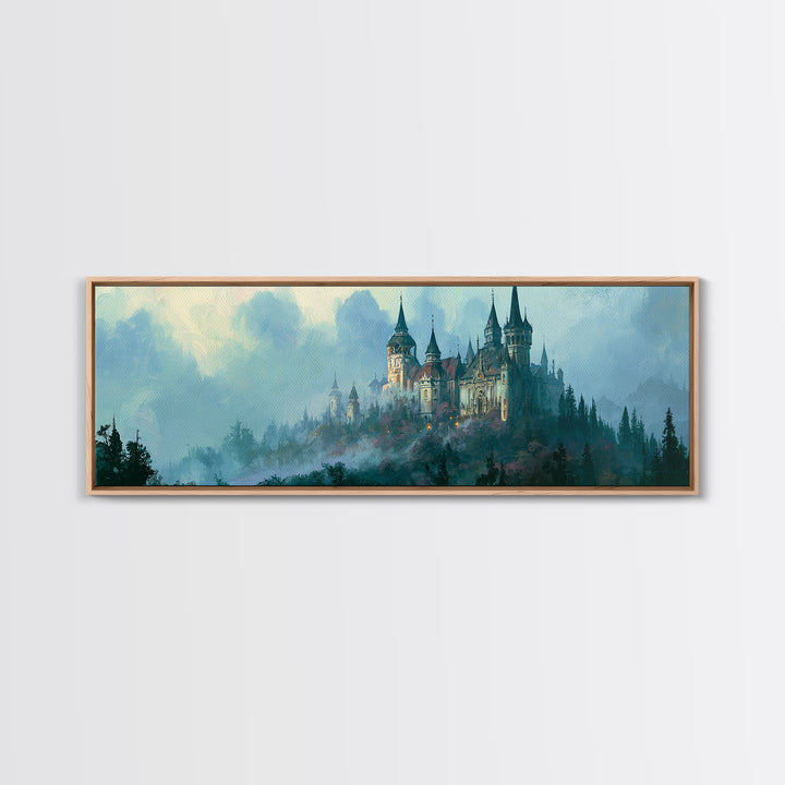 Storybook Castle on a Misty Hill Canvas Print, Fairy Tale Art, Whimsical Art, Living Room Decor, Fine Art, Storybook, FTA-3x1-42