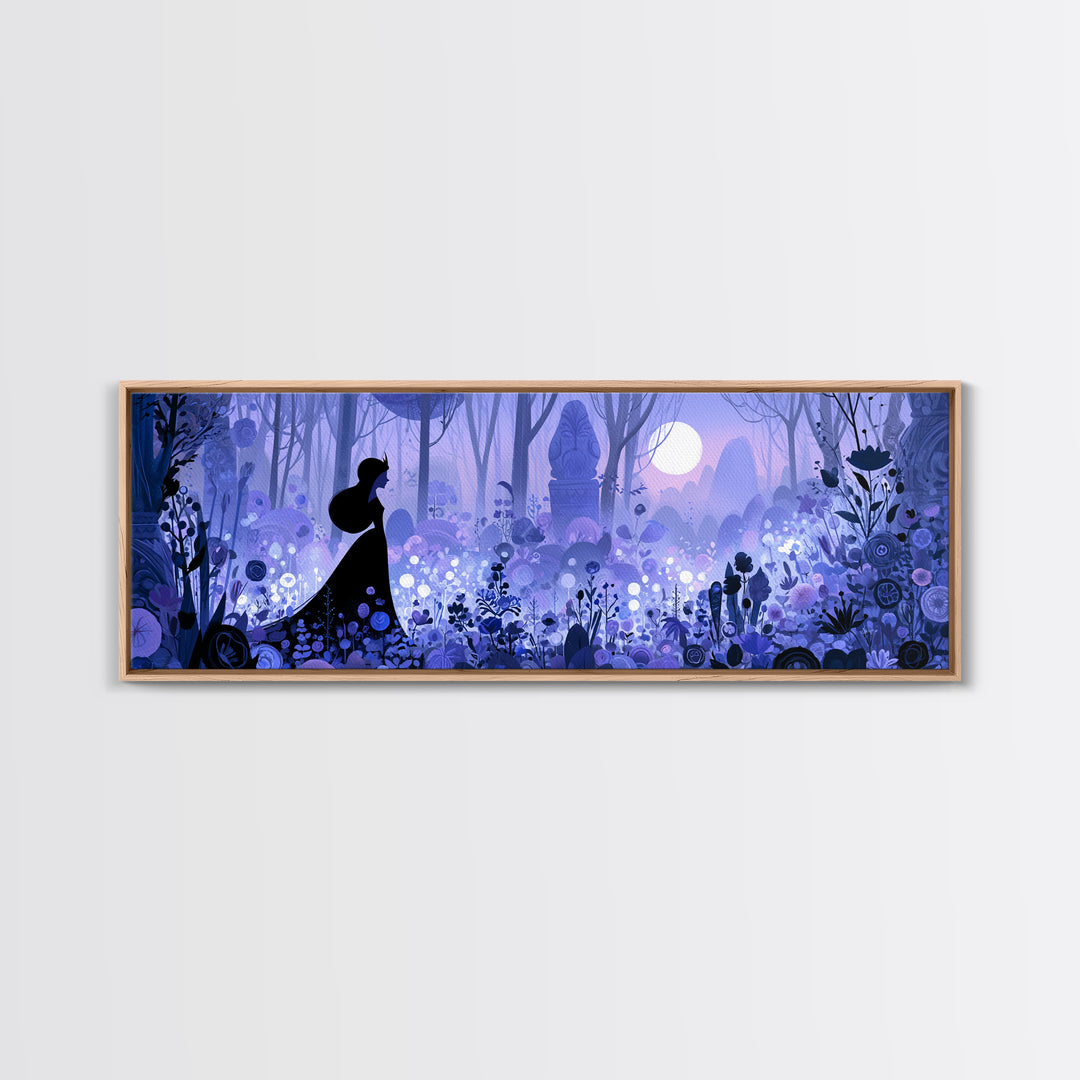 Princess Silhouette with Moonlit Garden Flowers Framed Canvas Print, Fairy Tale Art, Home Decor, Living Room Decor, Storybook, FTA-3x1-68