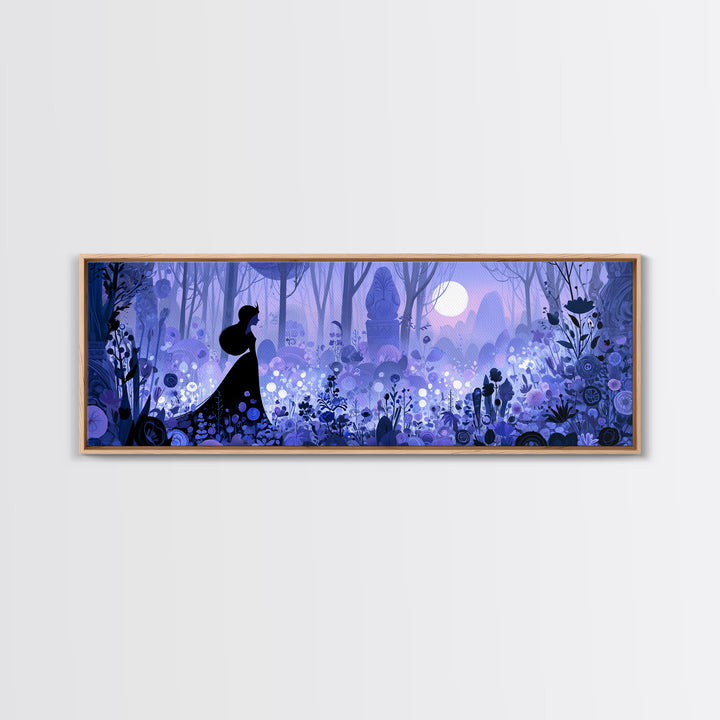 Princess Silhouette with Moonlit Garden Flowers Framed Canvas Print, Fairy Tale Art, Home Decor, Living Room Decor, Storybook, FTA-3x1-68