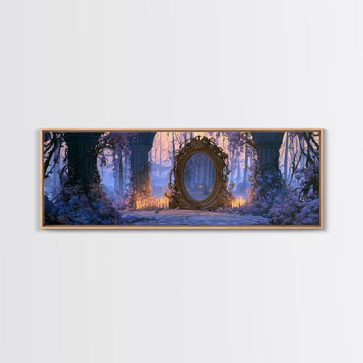 Magic Mirror Framed by Vines and Thorns Framed Canvas Print, Fairy Tale Art, Mixed Media Art, Living Room Decor, Storybook, FTA-3x1-77