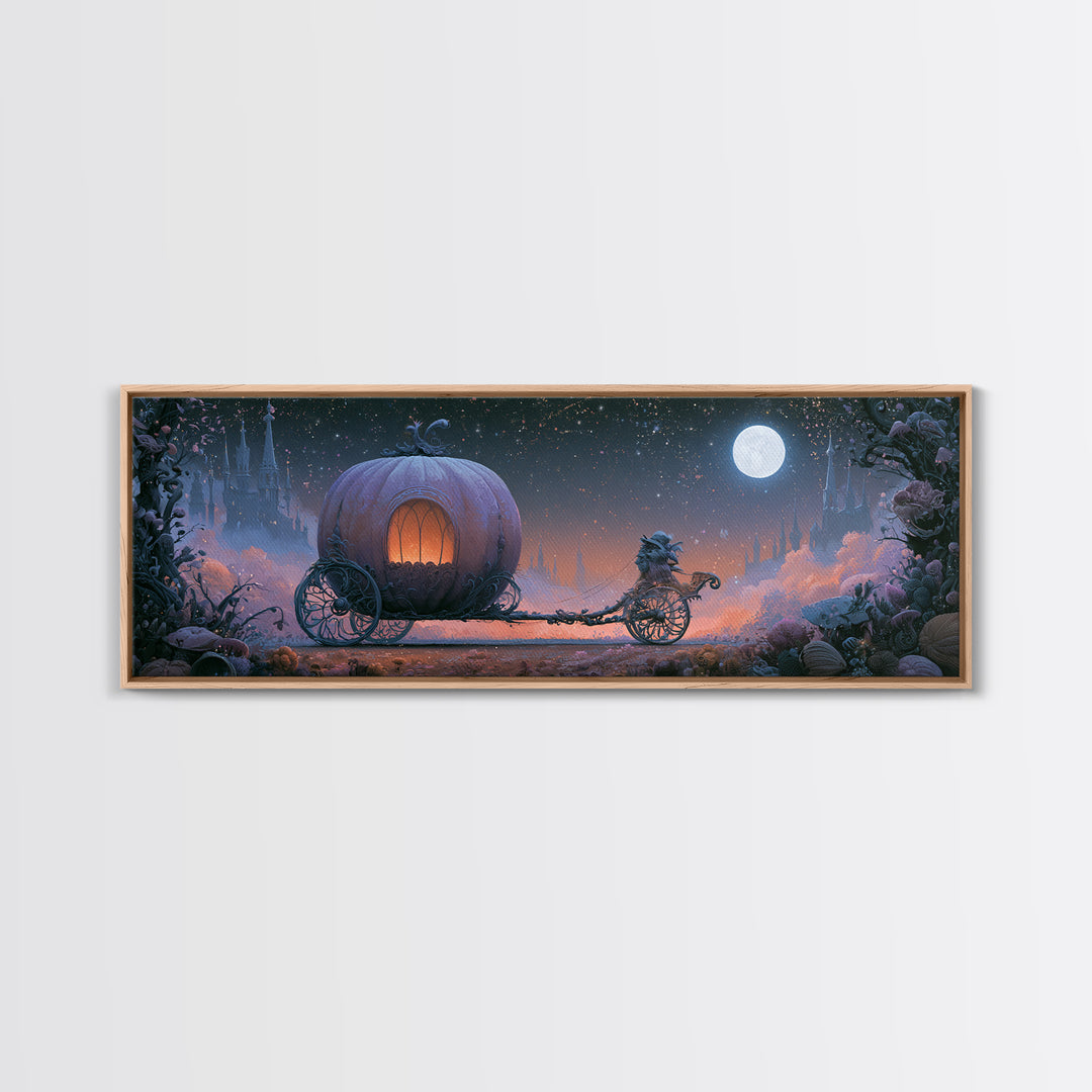 Pumpkin Carriage under Midnight Sky Canvas Print, Fairy Tale Art, Kids Room Art, Living Room Decor, Fine Art, Storybook, FTA-3x1-8