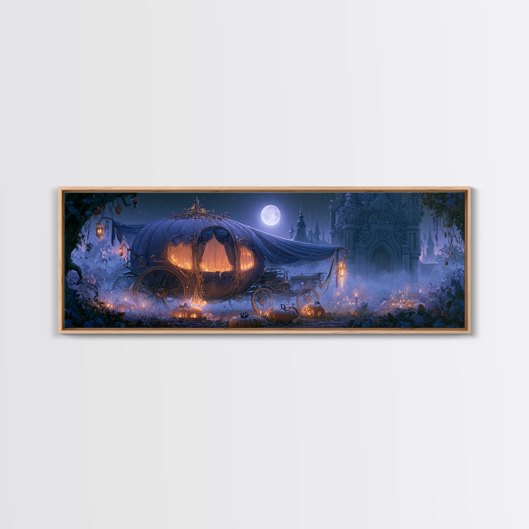 Pumpkin Carriage under Midnight Sky Canvas Print, Fairy Tale Art, Art Prints, Living Room Decor, Fine Art, Storybook, FTA-3x1-80