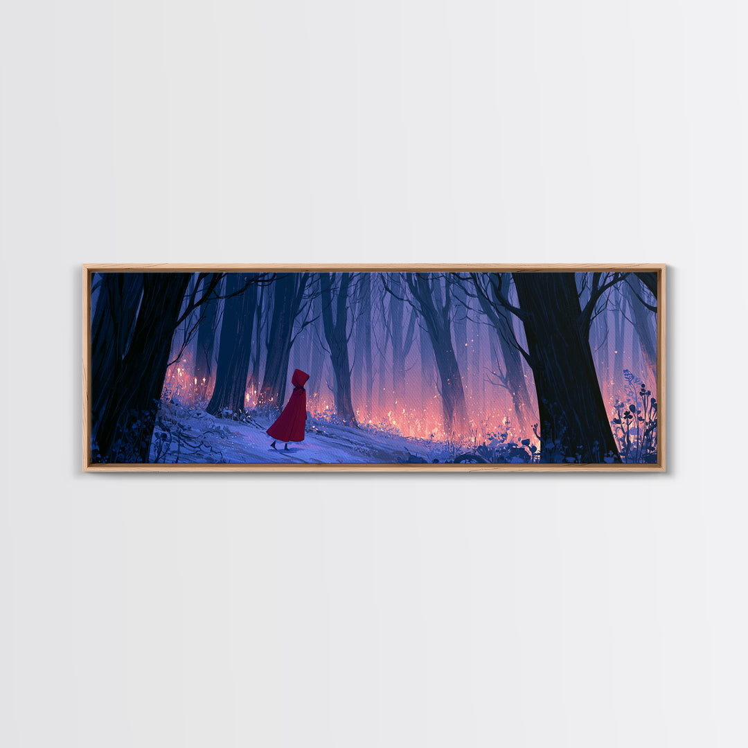 Red Cloak Figure Walking Through Dark Woods Canvas Print, Fairy Tale Art, Textured Painting, Living Room Decor, Storybook, FTA-3x1-96