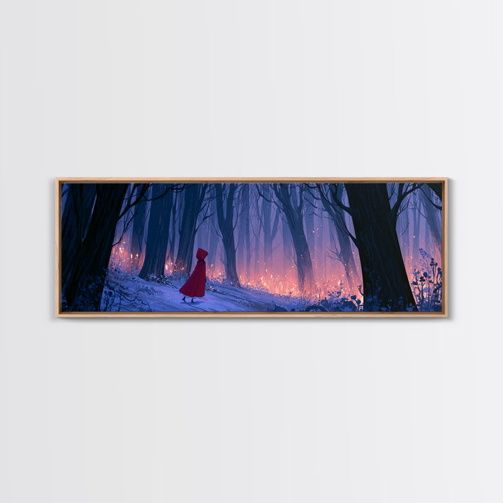 Red Cloak Figure Walking Through Dark Woods Canvas Print, Fairy Tale Art, Textured Painting, Living Room Decor, Storybook, FTA-3x1-96