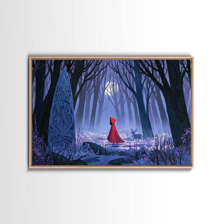 Red Cloak Figure Walking Through Dark Woods Canvas Print, Fairy Tale Art, Dark Art, Living Room Decor, Fine Art, Storybook, FTA-3x2-12