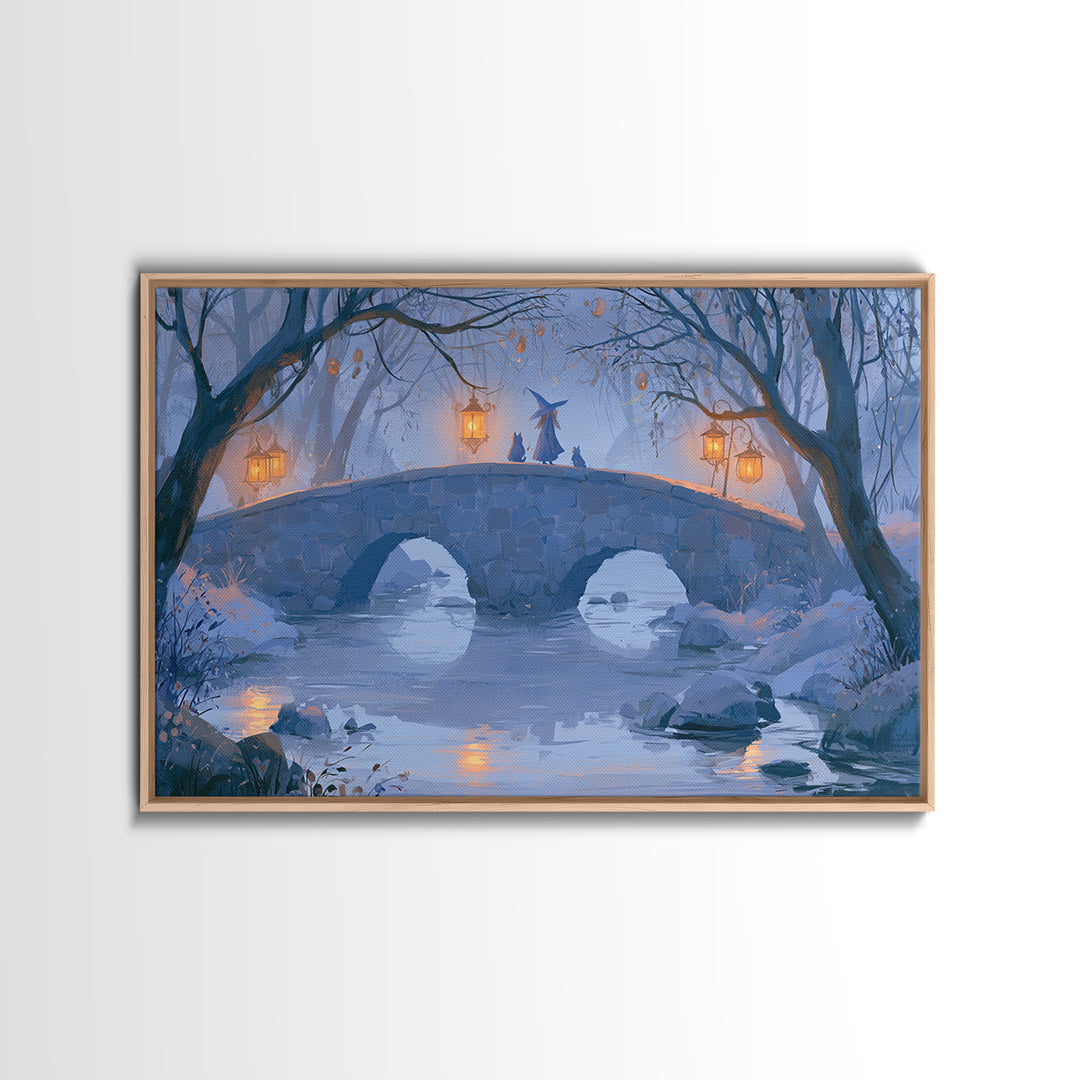 Lantern Lit Bridge Framed Canvas Print, Fairy Tale Art, Gallery Decor, Living Room Decor, Fine Art, Storybook, Wall Art, FTA-3x2-27