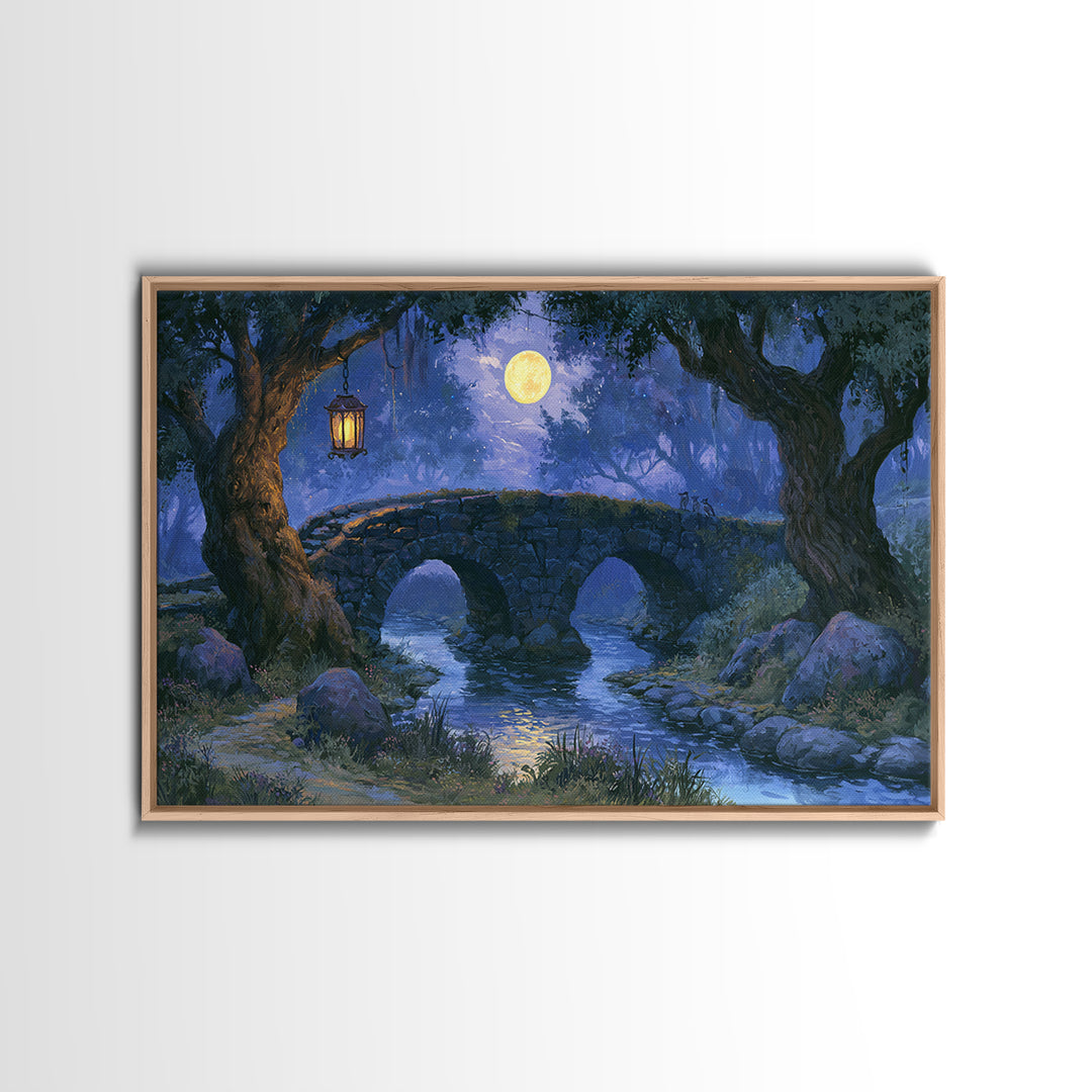 Lantern Lit Bridge Canvas Print, Fairy Tale Art, Whimsical Wall Art, Living Room Decor, Fine Art, Storybook, Luxury Decor, FTA-3x2-3