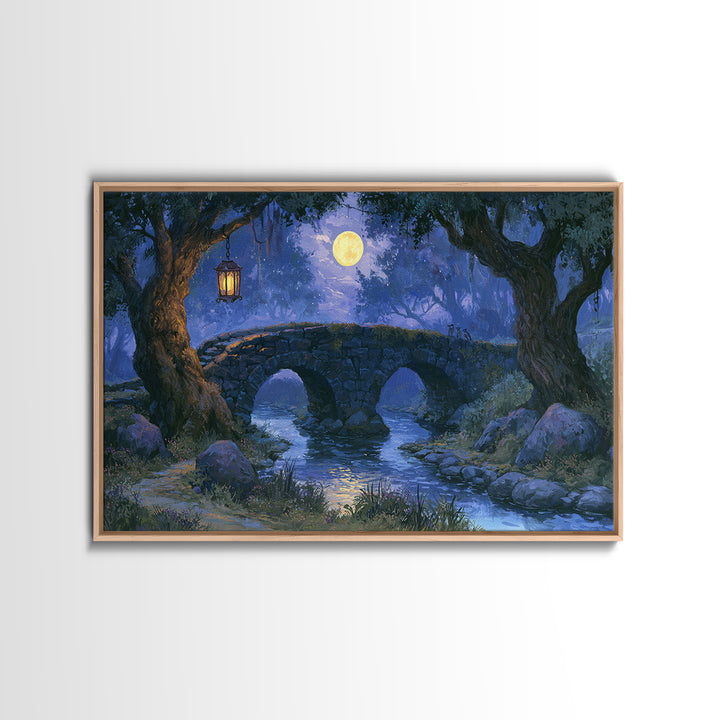 Lantern Lit Bridge Canvas Print, Fairy Tale Art, Whimsical Wall Art, Living Room Decor, Fine Art, Storybook, Luxury Decor, FTA-3x2-3
