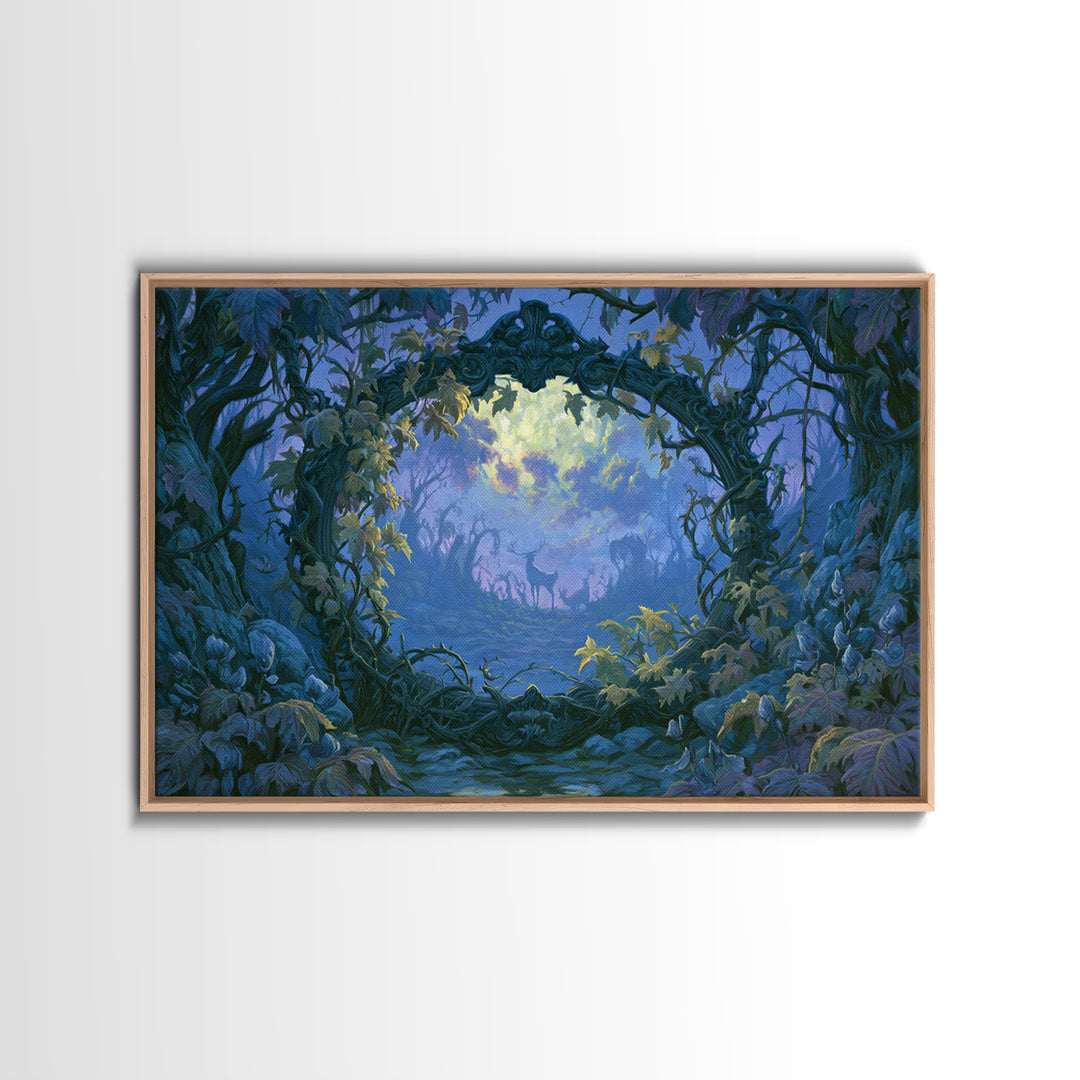 Magic Mirror Framed by Vines and Thorns Canvas Print, Fairy Tale Art, Art Nouveau Print, Living Room Decor, Storybook, FTA-3x2-41