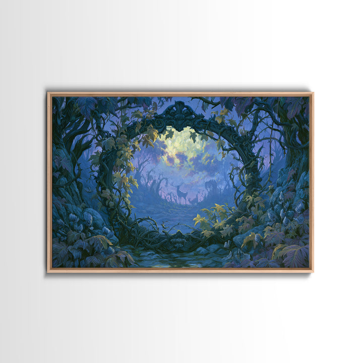 Magic Mirror Framed by Vines and Thorns Canvas Print, Fairy Tale Art, Art Nouveau Print, Living Room Decor, Storybook, FTA-3x2-41