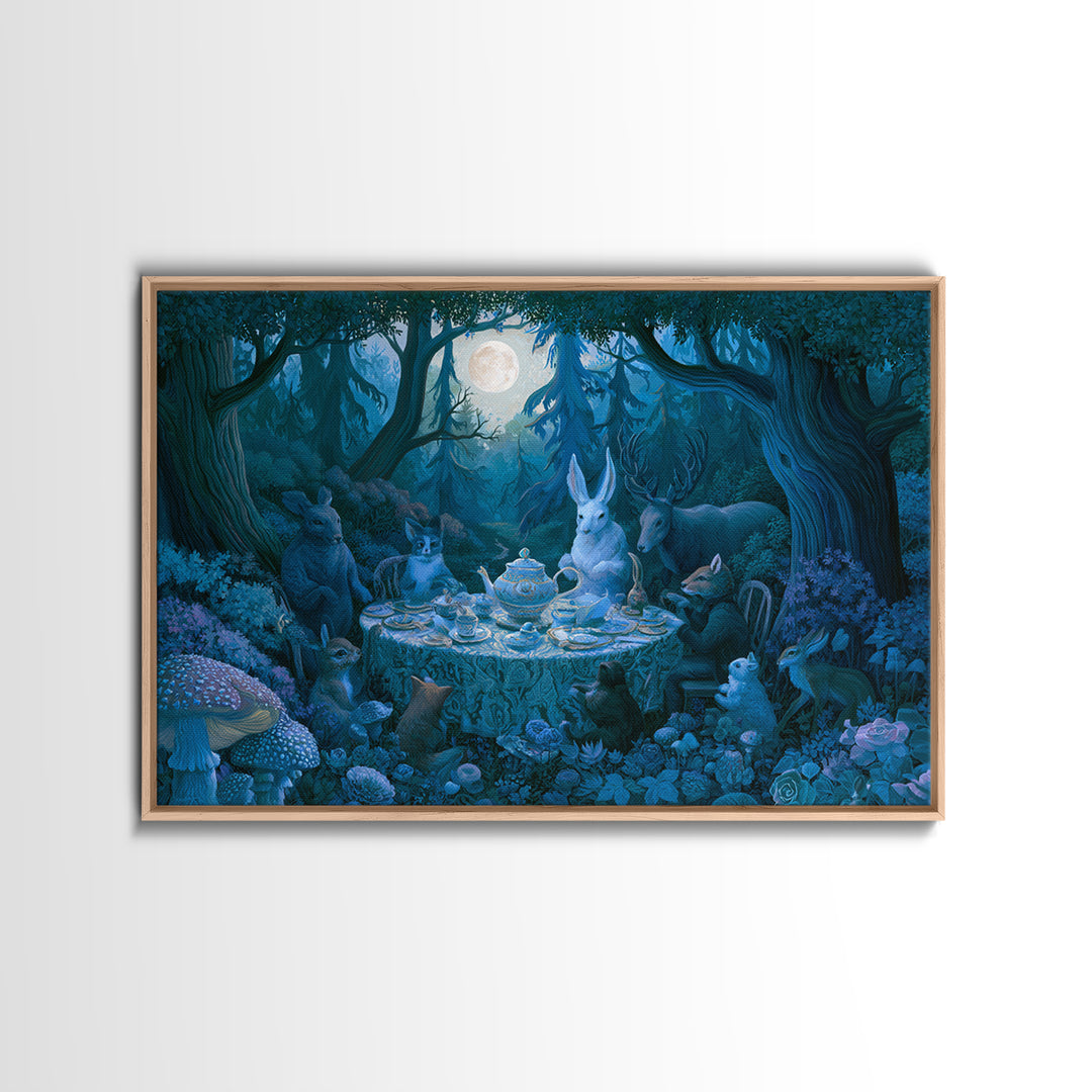 Woodland Tea Party Framed Canvas Print, Fairy Tale Art, Art Deco, Living Room Decor, Oil Painting, Storybook, Whimsical Art, FTA-3x2-47
