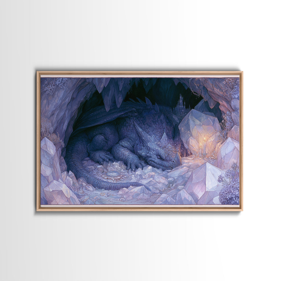 Sleeping Dragon in a Cave of Crystals Canvas Print, Fairy Tale Art, Kids Room Decor, Living Room Decor, Abstract Art, Storybook, FTA-3x2-52