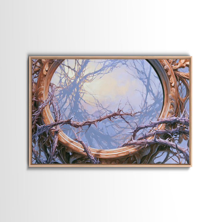 Magic Mirror Framed by Vines and Thorns Canvas Print, Fairy Tale Art, Art Nouveau Print, Living Room Decor, Storybook, FTA-3x2-65