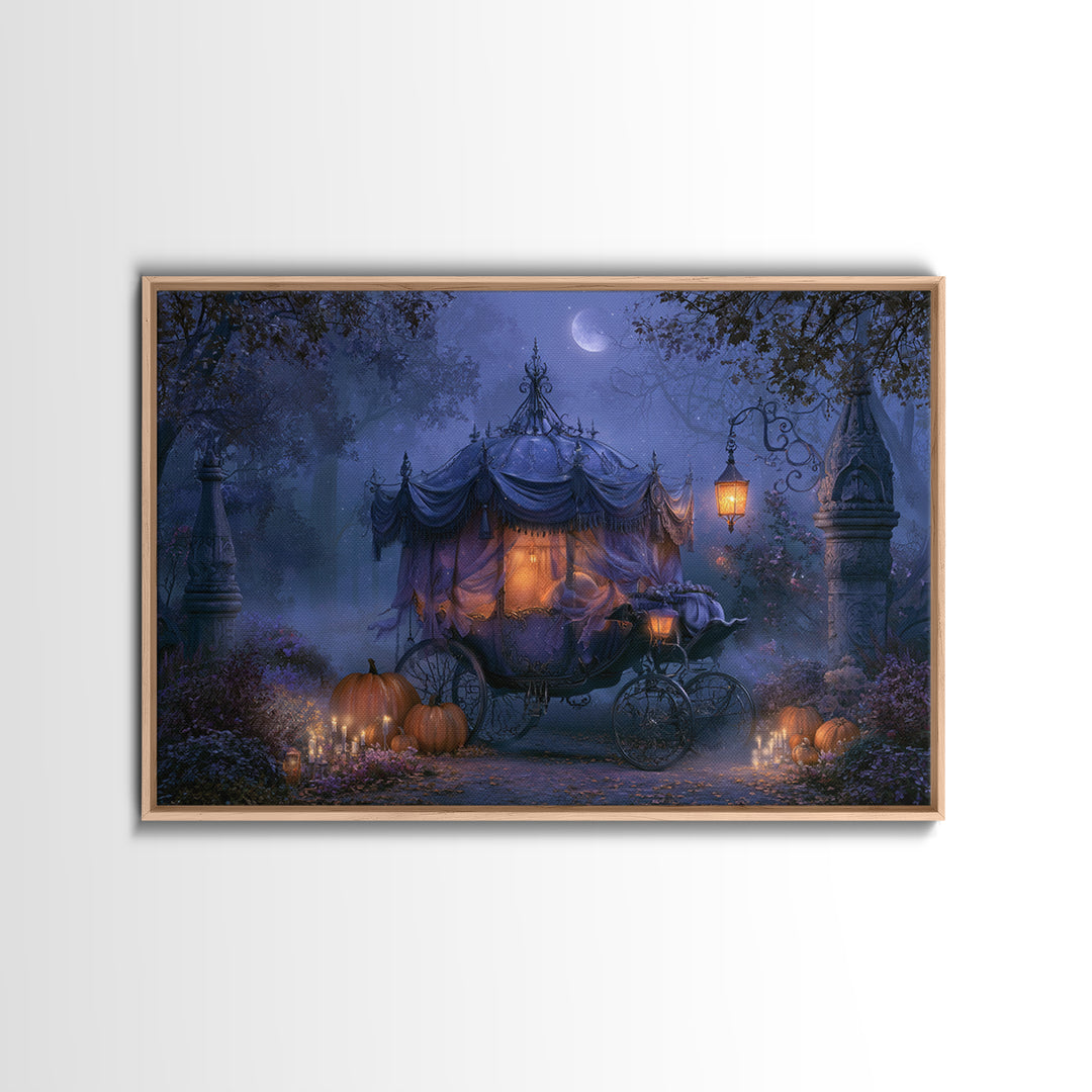Pumpkin Carriage under Midnight Sky Canvas Print, Fairy Tale Art, Minimalist Decor, Living Room Decor, Fine Art, Storybook, FTA-3x2-68