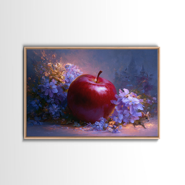 Enchanted Apple with Deep Red Shine Framed Canvas Print, Fairy Tale Art, Art Print, Living Room Decor, Fine Art, Storybook, FTA-3x2-96