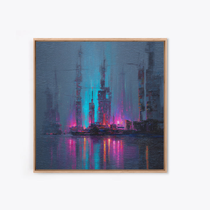 Bioluminescent Garden in a Future Habitat Framed Canvas Print, Futuristic Art, Modern Wall Decor, Living Room Decor, Future, FUT-1x1-100