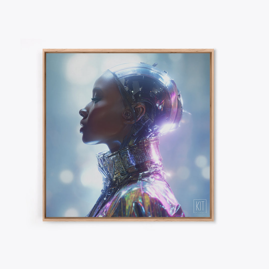 Futuristic Fashion Portrait Framed Canvas Print, Futuristic Art, Ai Art, Living Room Decor, Fine Art, Future, Digital Poster, FUT-1x1-33
