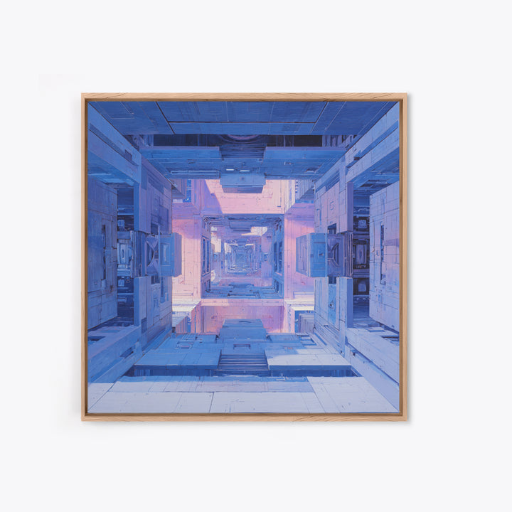 White and Blue Utopian Megastructure Canvas Print, Futuristic Art, Canvas Wall Art, Living Room Decor, Watercolor Art, Future, FUT-1x1-36