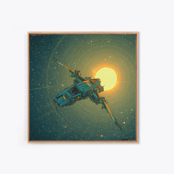 Solar Sail Ship Crossing Star Filled Space Framed Canvas Print, Futuristic Art, Mid Century Modern, Living Room Decor, Future, FUT-1x1-41