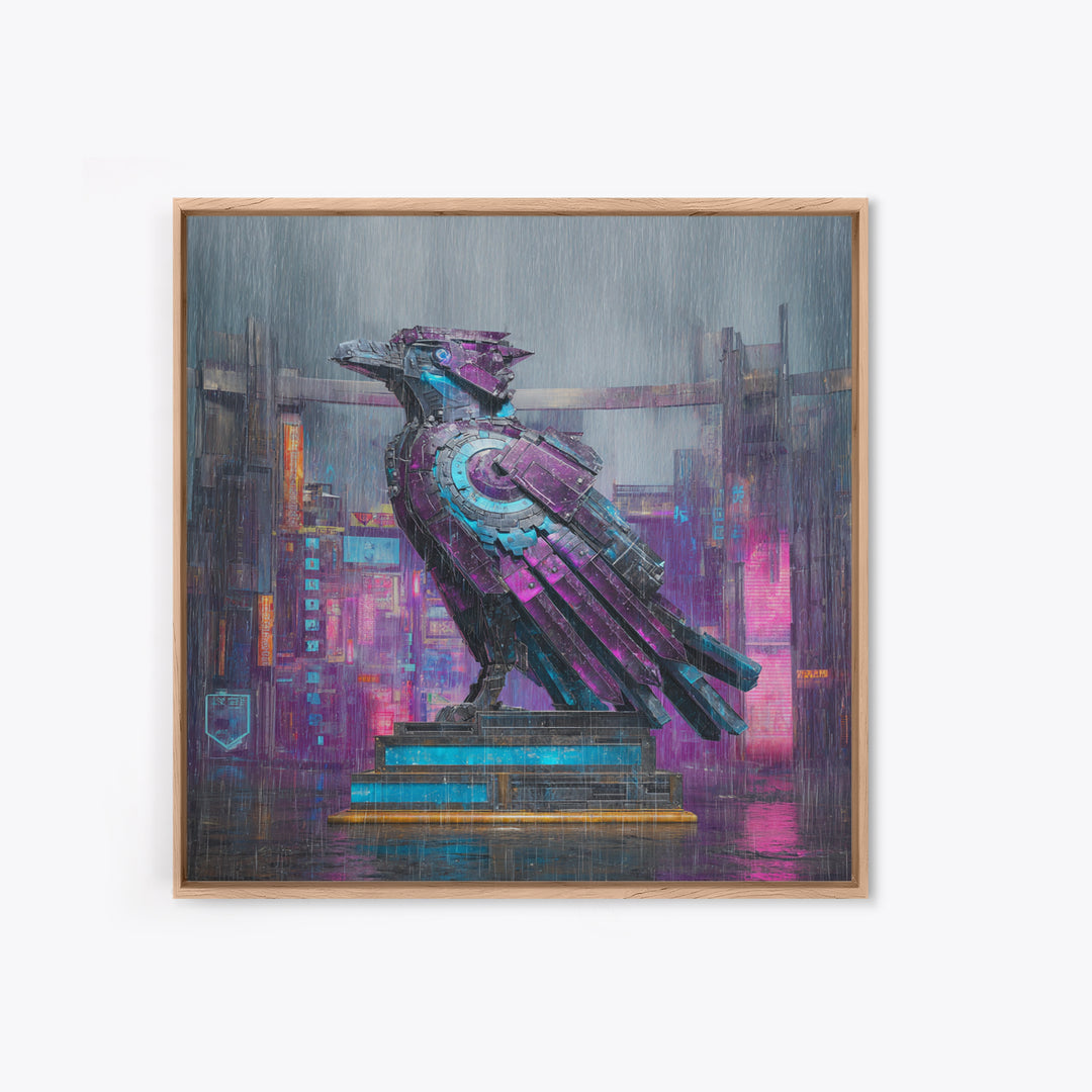 Futurist Bird Made of Panels and Light Framed Canvas Print, Futuristic Art, Statement Artwork, Living Room Decor, Future, FUT-1x1-46