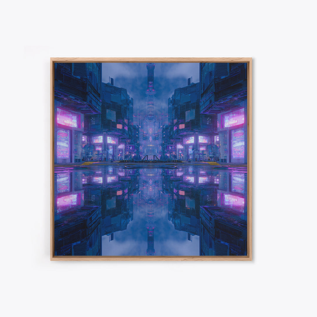 Bioluminescent Garden in a Future Habitat Framed Canvas Print, Futuristic Art, Landscape Art, Living Room Decor, Watercolor Art, FUT-1x1-52