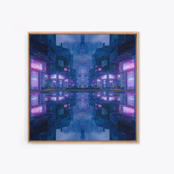 Bioluminescent Garden in a Future Habitat Framed Canvas Print, Futuristic Art, Landscape Art, Living Room Decor, Watercolor Art, FUT-1x1-52