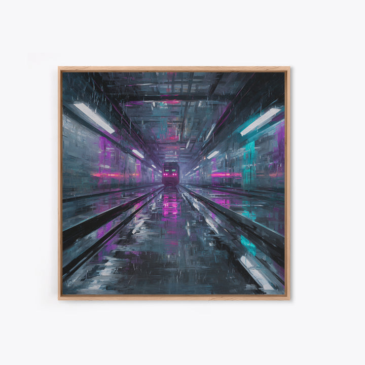 Transparent Train Speeding Through Light Tunnels Canvas Print, Futuristic Art, Statement Artwork, Living Room Decor, Future, FUT-1x1-59