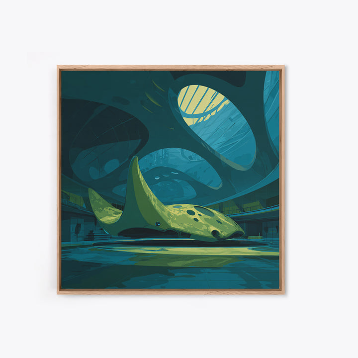 Future Ocean Lab Framed Canvas Print, Futuristic Art, Boho Decor, Living Room Decor, Oil Painting, Future, Mid Century Modern, FUT-1x1-63