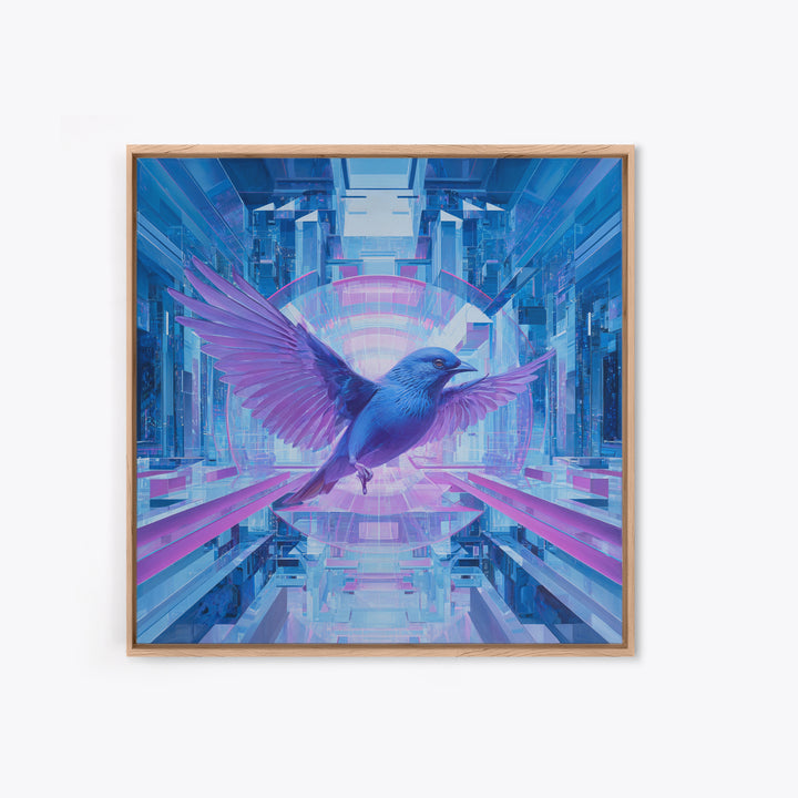 Futurist Bird Made of Panels and Light Framed Canvas Print, Futuristic Art, Statement Artwork, Living Room Decor, Future, FUT-1x1-70