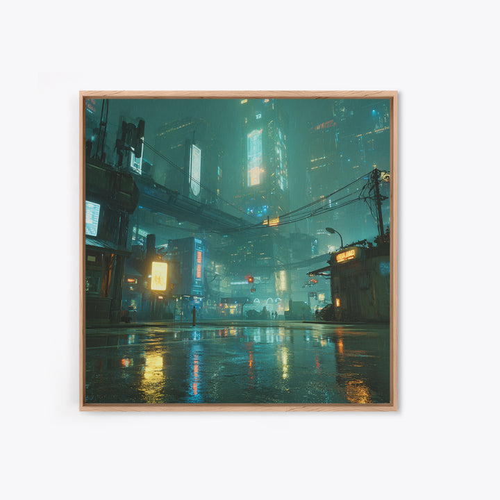 Digital Aurora Above a Clean White City Framed Canvas Print, Futuristic Art, Space Art, Living Room Decor, Abstract Art, Future, FUT-1x1-72