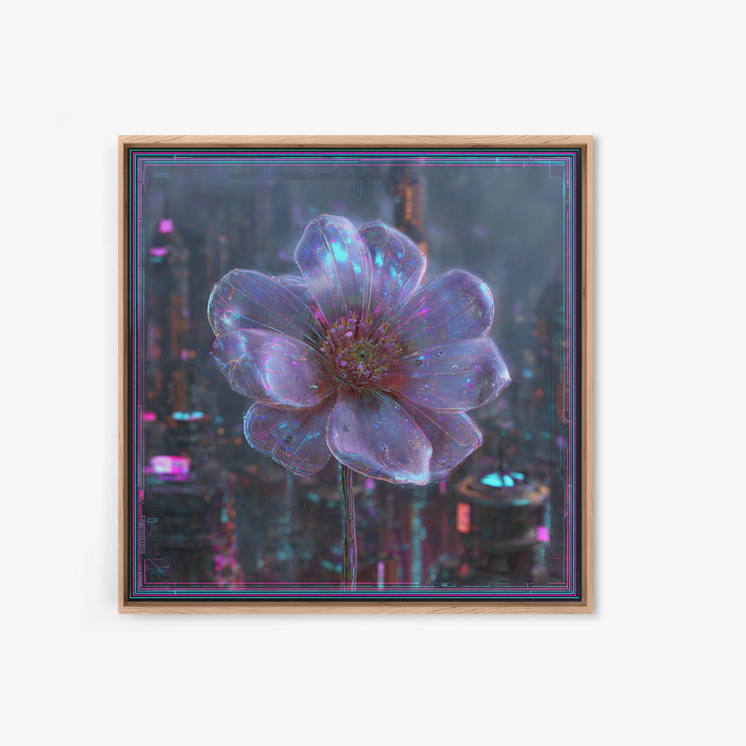 Holographic Flower Rendered Framed Canvas Print, Futuristic Art, Home Decor, Living Room Decor, Future, Unique Wall Art, FUT-1x1-78