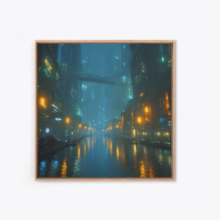 Orbital City Ring Around a Blue Planet Canvas Print, Futuristic Art, Wall Decor, Living Room Decor, Oil Painting, Future, FUT-1x1-82