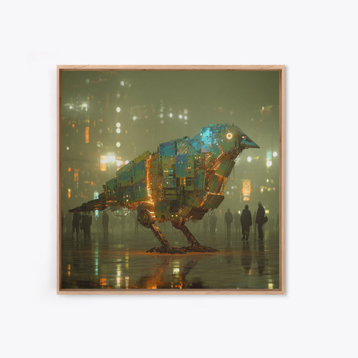 Futurist Bird Made of Panels and Light Canvas Print, Futuristic Art, Minimalist Decor, Living Room Decor, Fine Art, Future, FUT-1x1-94