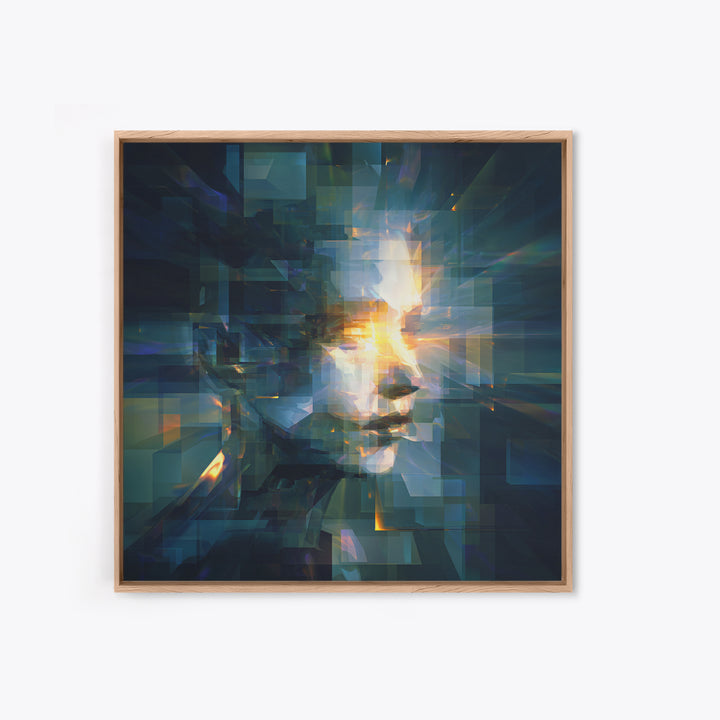 Abstract Ai Face Formed from Light Fragments Canvas Print, Futuristic Art, Printable Wall Art, Living Room Decor, Future, FUT-1x1-98