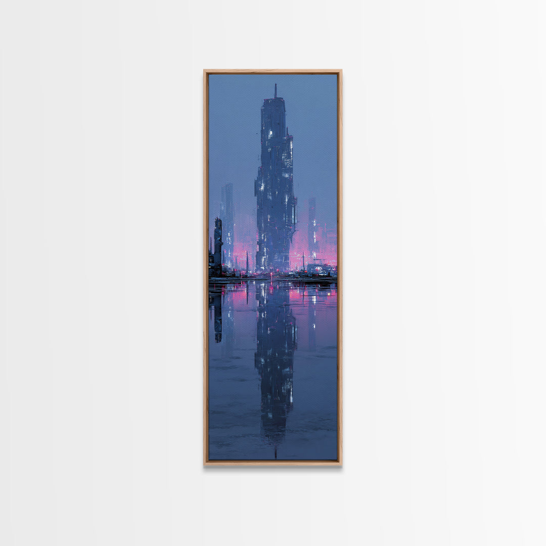 Floating Glass Architecture Above Reflective Water Canvas Print, Futuristic Art, Modern Decor, Living Room Decor, Future, FUT-1x3-15
