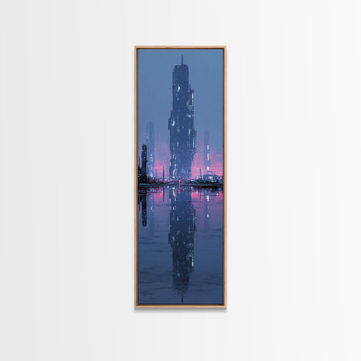 Floating Glass Architecture Above Reflective Water Canvas Print, Futuristic Art, Modern Decor, Living Room Decor, Future, FUT-1x3-15