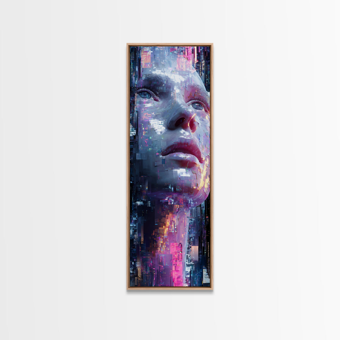 Abstract Ai Face Formed from Light Fragments Framed Canvas Print, Futuristic Art, Digital Art, Living Room Decor, Future, FUT-1x3-62