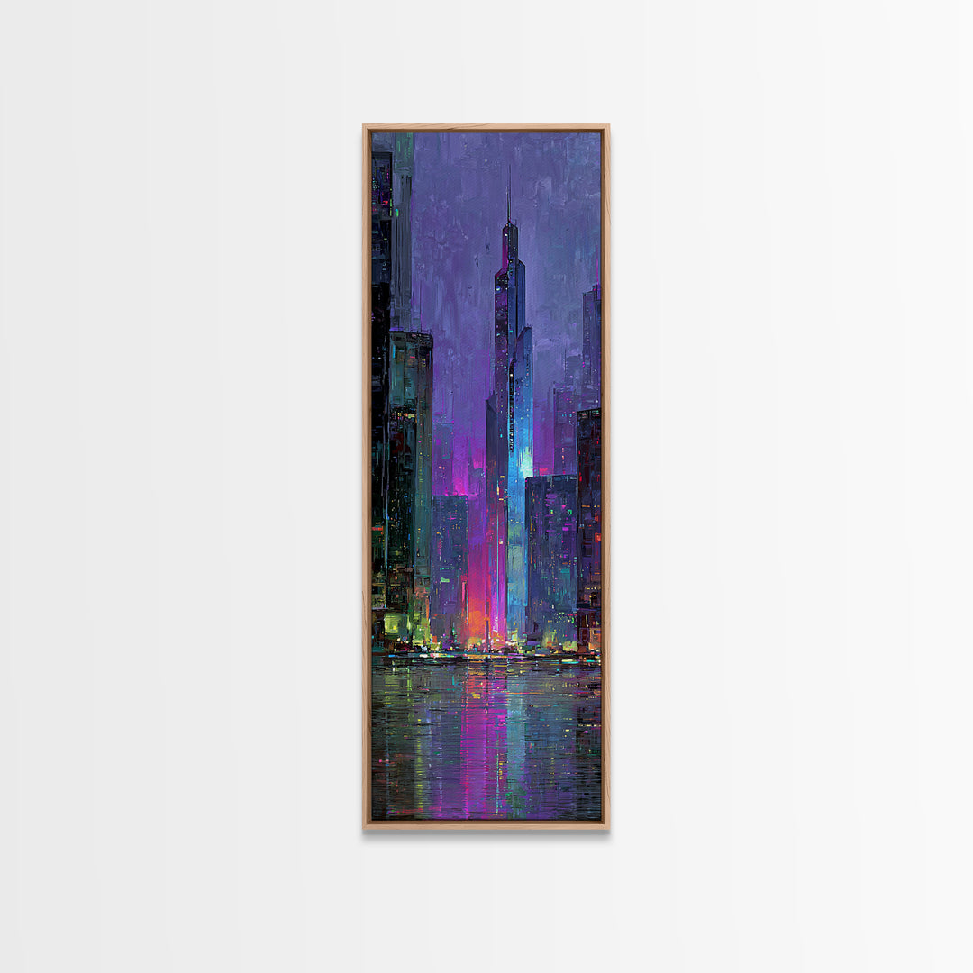 Sleek Chrome City Skyline Canvas Print, Futuristic Art, Digital Art Print, Living Room Decor, Abstract Art, Future, FUT-1x3-85