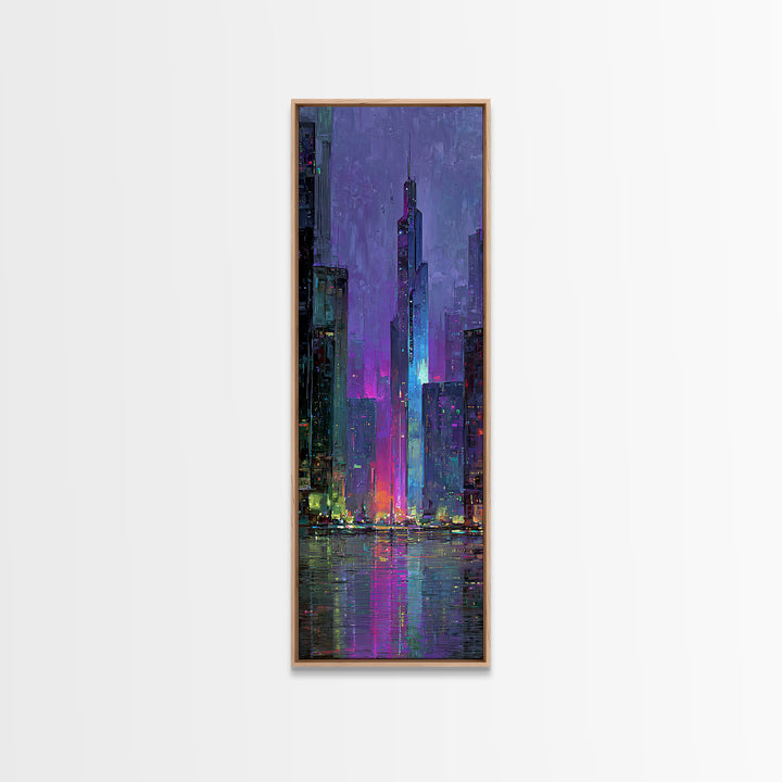 Sleek Chrome City Skyline Canvas Print, Futuristic Art, Digital Art Print, Living Room Decor, Abstract Art, Future, FUT-1x3-85