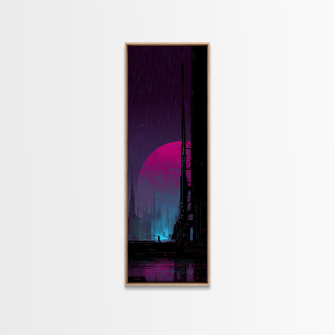 Moon Colony Silhouette Canvas Print, Futuristic Art, Digital Wall Art, Living Room Decor, Watercolor Art, Future, FUT-1x3-9