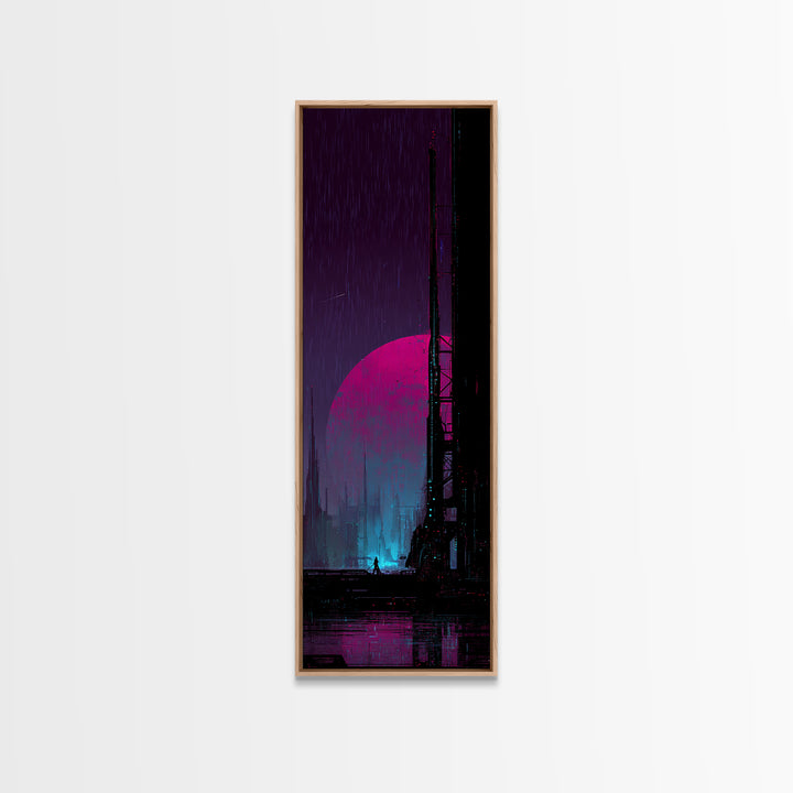 Moon Colony Silhouette Canvas Print, Futuristic Art, Digital Wall Art, Living Room Decor, Watercolor Art, Future, FUT-1x3-9