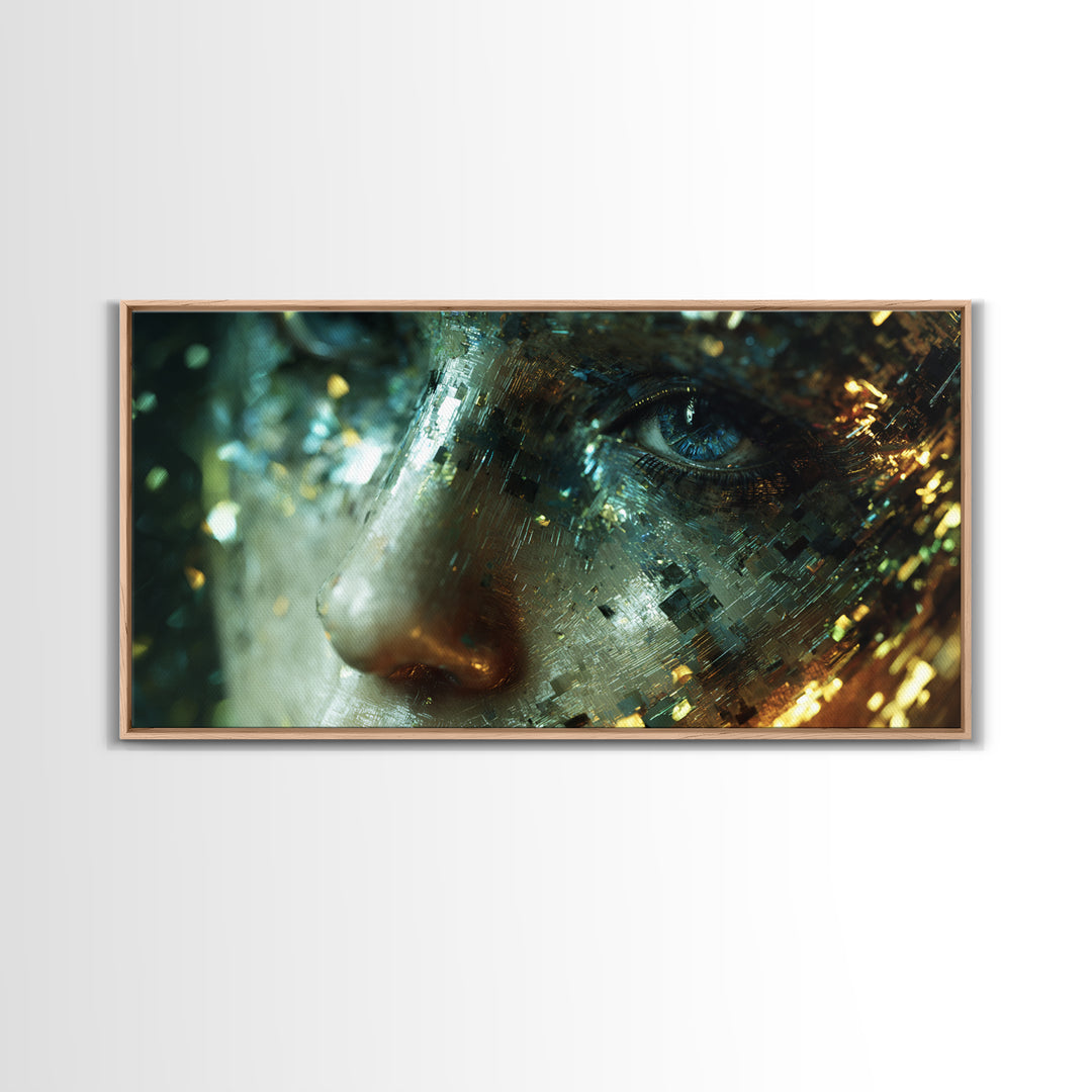Abstract Ai Face Formed from Light Fragments Canvas Print, Futuristic Art, Extra Large Wall Art, Living Room Decor, Future, FUT-2x1-70
