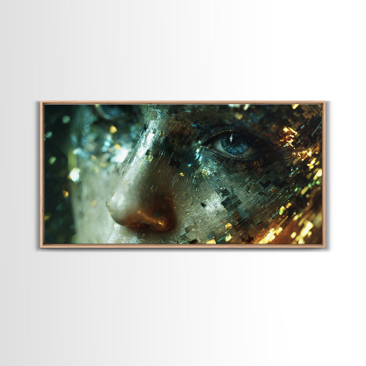 Abstract Ai Face Formed from Light Fragments Canvas Print, Futuristic Art, Extra Large Wall Art, Living Room Decor, Future, FUT-2x1-70