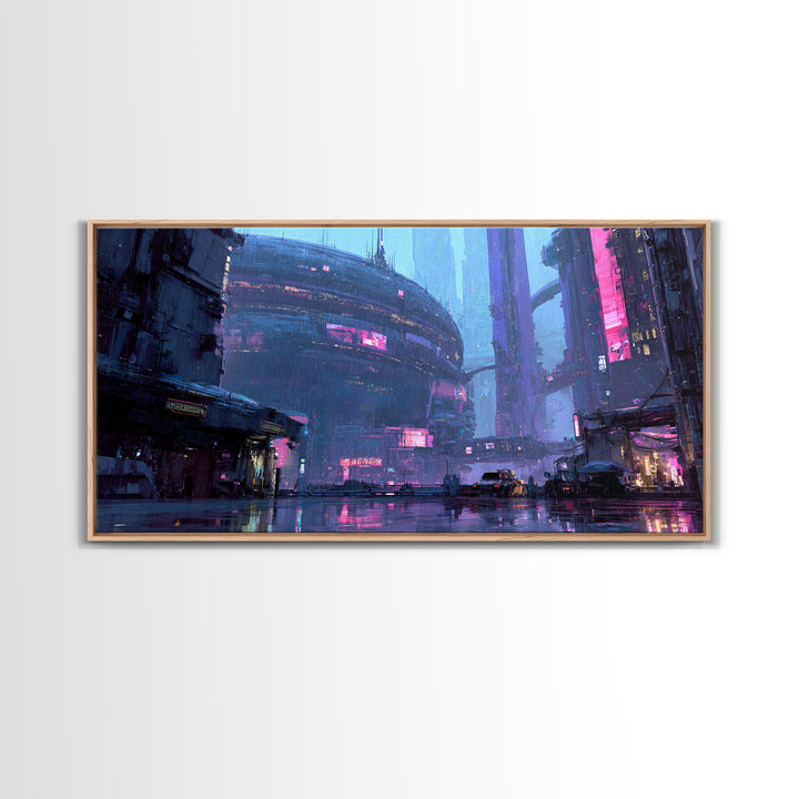 Orbital City Ring Around a Blue Planet Canvas Print, Futuristic Art, Unique Wall Art, Living Room Decor, Fine Art, Future, FUT-2x1-78