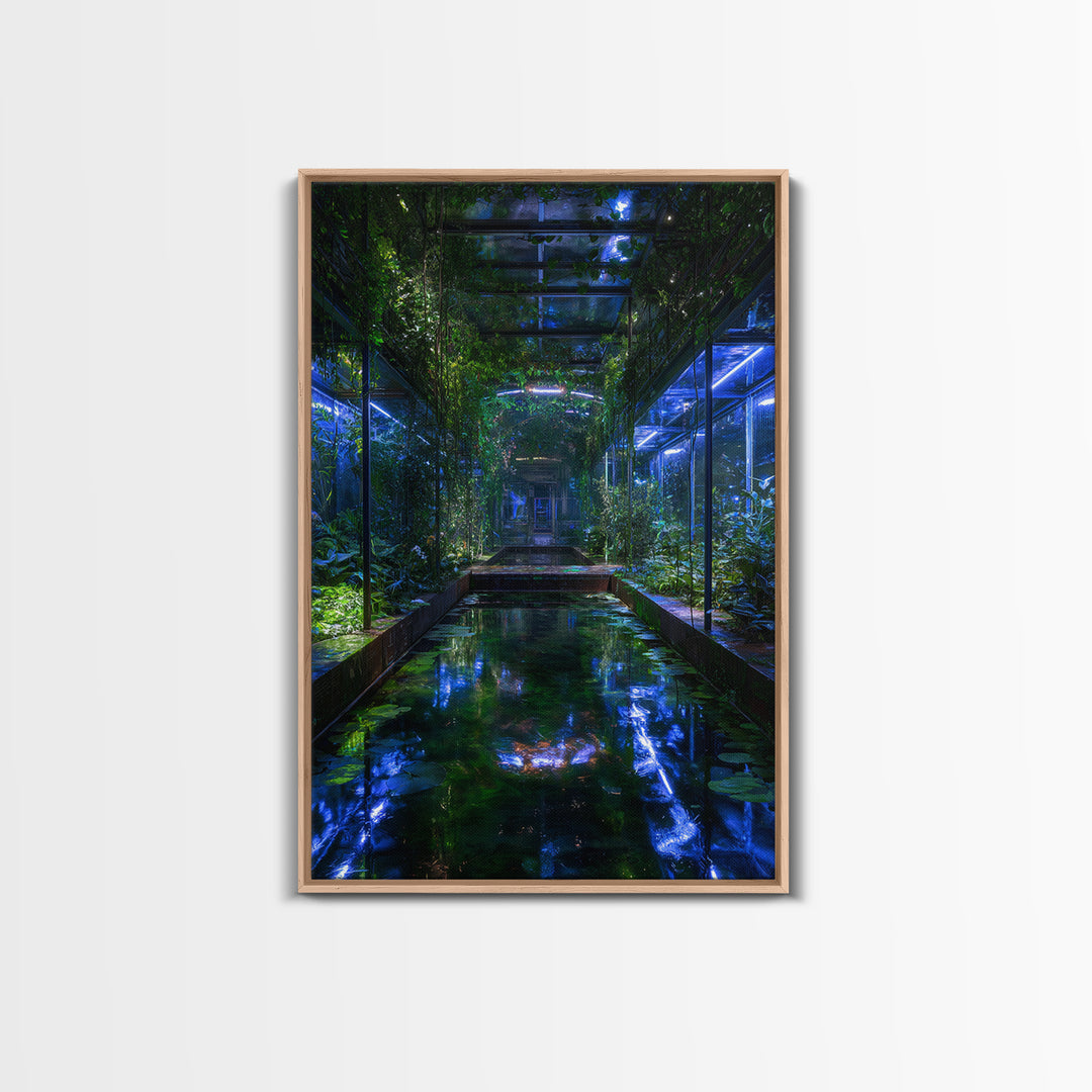 Bioluminescent Garden in a Future Habitat Framed Canvas Print, Futuristic Art, Printable Wall Art, Living Room Decor, Future, FUT-2x3-36