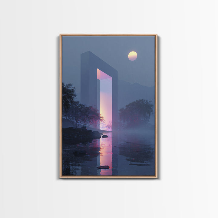Glowing Geometric Portal Framed Canvas Print, Futuristic Art, Unique Wall Art, Living Room Decor, Fine Art, Future, FUT-2x3-46