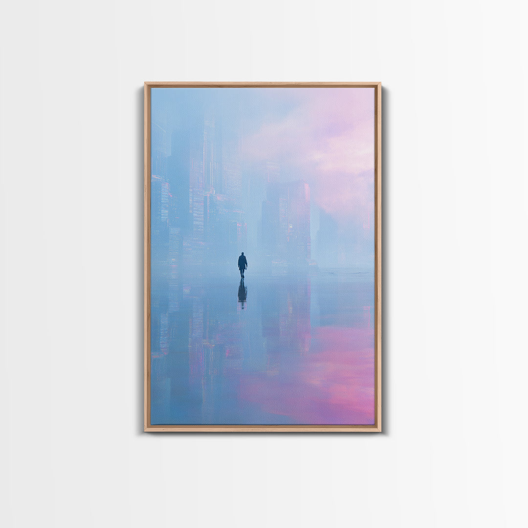 Floating Glass Architecture Above Reflective Water Canvas Print, Futuristic Art, Luxury Decor, Living Room Decor, Future, FUT-2x3-59